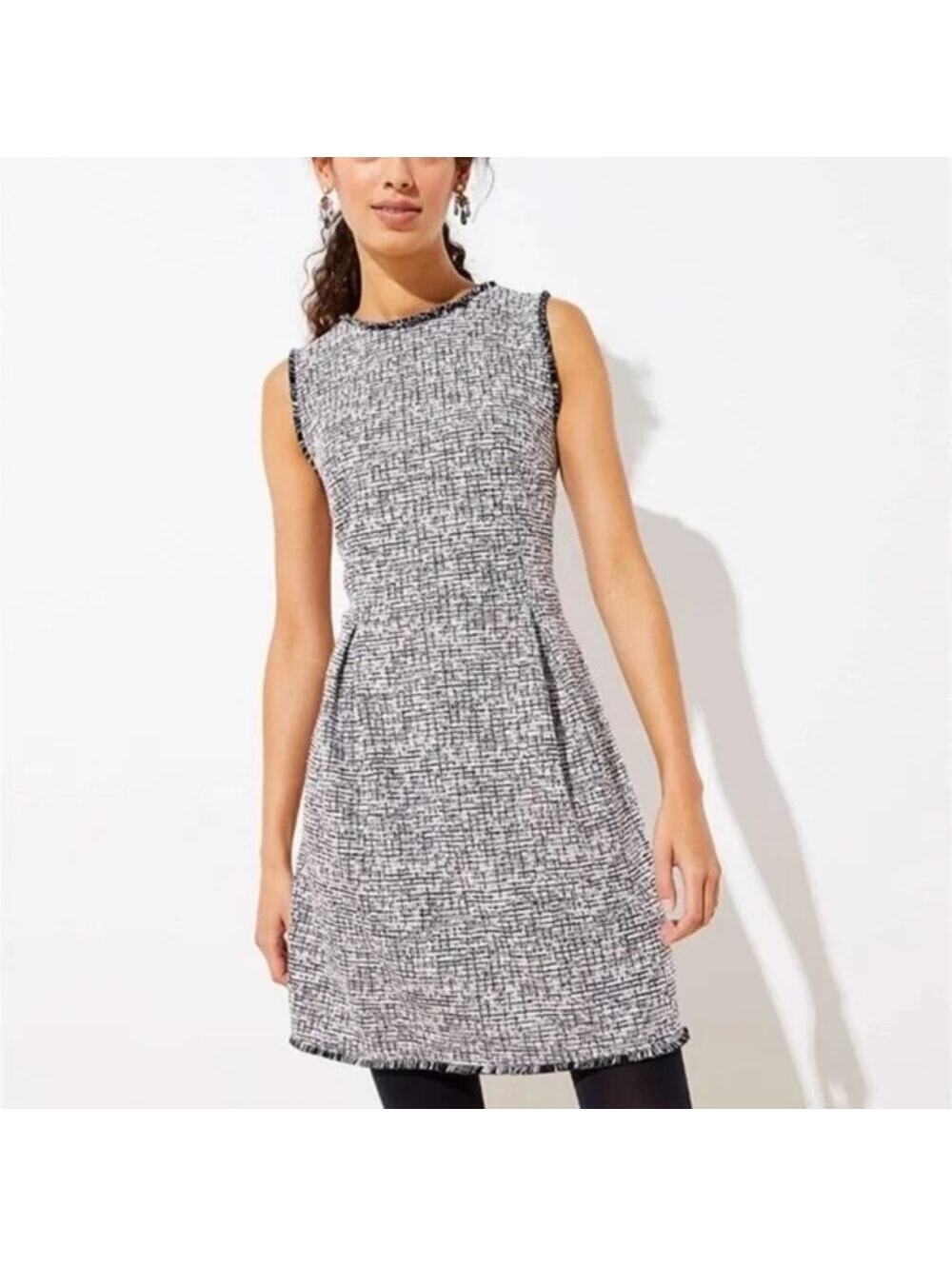 Ann Taylor LOFT NWT Women's Gray Sleeveless Shimmer Boucle Tweed Dress Size 0